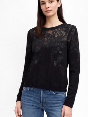Maje Black Textured Knit Sweater Cropped Minimal Chic Parisian Small